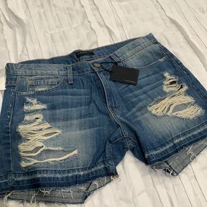 Flying Monkey Medium Blue Distressed Denim Shorts